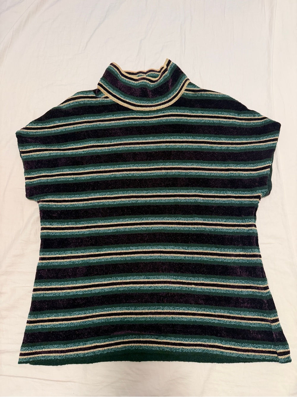 St. John Sport By Marie Gray Green Purple Striped Turtleneck Top Blouse M